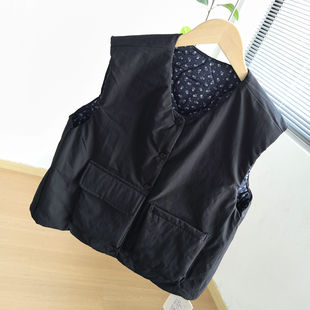 130-170 幻听 女童马甲秋冬装女孩不对称口袋棉衣坎肩中大童时尚