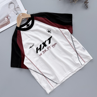 T恤夏季 120 男童女短袖 中大童圆领休闲上衣简约百搭宽松 170