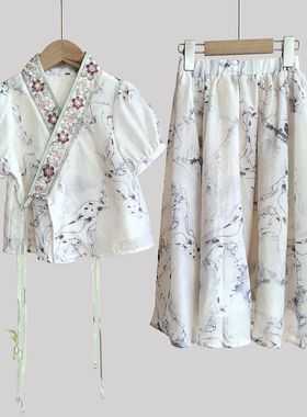 X资* 110-160 女童新中式套装夏季小女孩洋气中国风两件套中大童