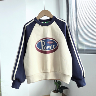 130-175 女童卫衣秋冬装小女孩短款一体加绒休闲上衣圆领中大童潮