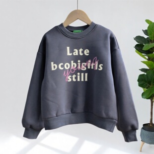 130-175 不可比喻 女童短款卫衣秋冬装小女孩加绒休闲上衣套头衫