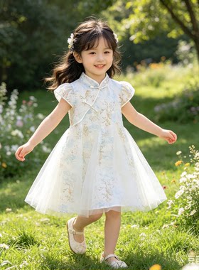 女童连衣裙夏季2026新款中童中式旗袍公主裙洋气网纱裙子Vivi家