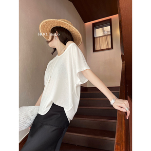 GRACETINA HOO十三行夏季拼接慵懒通勤高智感百搭短袖T恤女TB8135