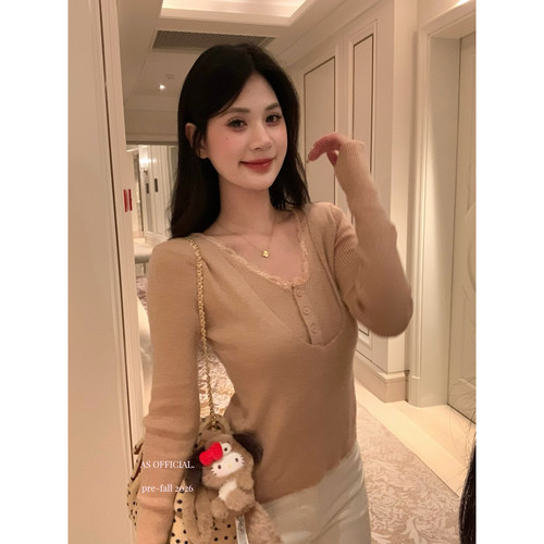 AS OFFICIAL秋季新款设计感假两件蕾丝拼接内搭单穿针织衫女16955