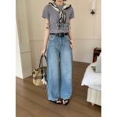 JIAJIATMMT木里26春夏休闲百搭高腰显瘦弯刀裤 女配腰带5338 牛仔裤