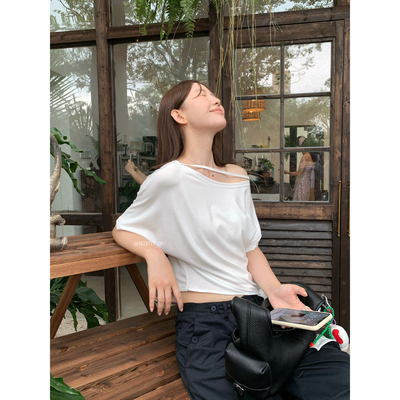 MZI STUDIO不规则斜肩侧腰系带松弛休闲显瘦夏季新款上衣女13125