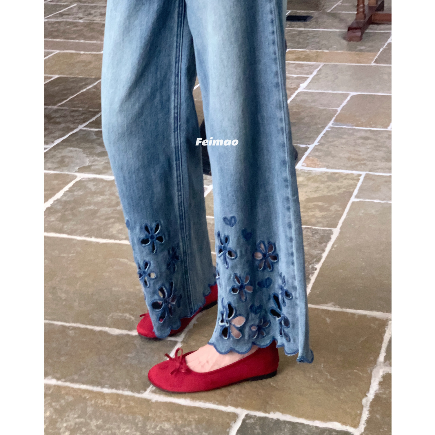 十三行夏季新款宽松显瘦九分裤薄款烫花镂空微喇裤牛仔裤女92732