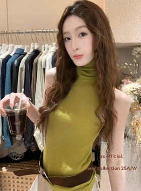 AS OFFICIAL-博主推荐十三行秋季新款堆堆领无袖针织背心女13753