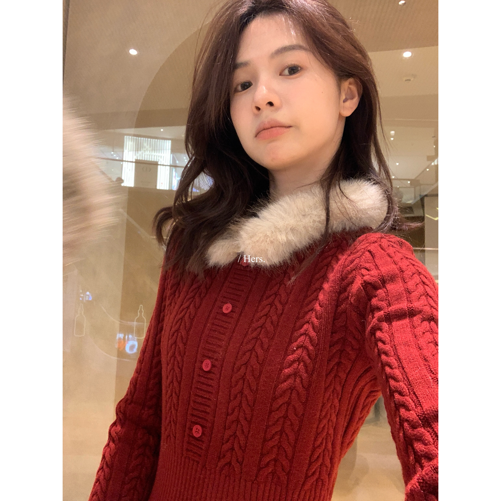 ers（圣诞限定私服）冬季日常氛围感可拆卸毛毛领麻花毛衣女92754