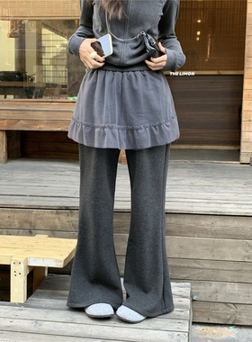 THE LIMON柠檬绿茶冬季显瘦设计感网纱屁帘微喇加绒休闲裤TM-1310