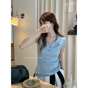 女313 针织衫 Y.JIA伊嘉十三行2026春夏显瘦简约时尚 显瘦Polo领短袖