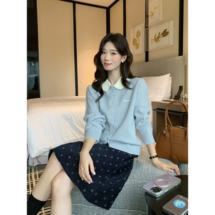 SUSAN十三行秋季韩系蕾丝娃娃领撞色花边领刺绣软糯毛衣女6361s