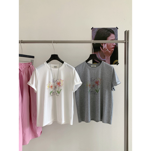 SUSAN-十三行夏季韩系氛围感花朵出片短袖T恤显瘦减龄上衣女TW988