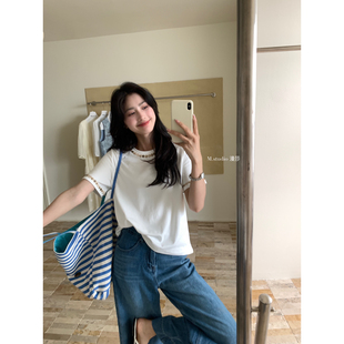 MSTUDIO十三行复古异域民族风拼接串珠短袖T恤女春夏新款休闲上衣