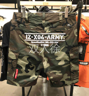 izzue army短裤男春夏工装多袋口袋迷彩印花字母休闲裤短裤