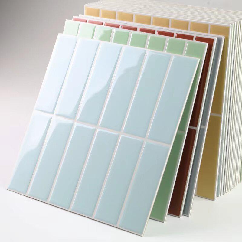 亮面仿瓷砖贴片自粘壁纸3D立体墙贴卫生间淋浴房厨房防水防油装饰