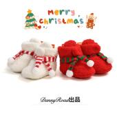 新款 棉鞋 宝宝靴子加绒毛毛靴软底保暖婴儿鞋 冬季 圣诞鞋 红色过年穿