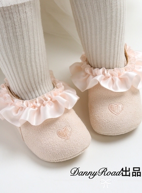 秋季新款宝宝鞋花边爱心鞋软底防滑0-1岁婴儿学步鞋女宝公主鞋