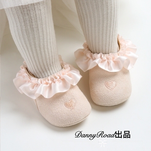 秋季新款宝宝鞋花边爱心鞋软底防滑0-1岁婴儿学步鞋女宝公主鞋