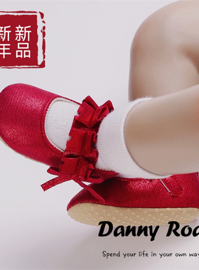 春季新款闪闪公主鞋软底防滑学步鞋室外胶底女宝0-1岁红色花边