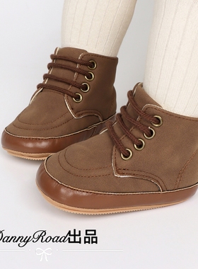 秋冬新款婴儿鞋马丁靴棕色黄色软底防滑学步鞋1-3岁男女中帮靴子