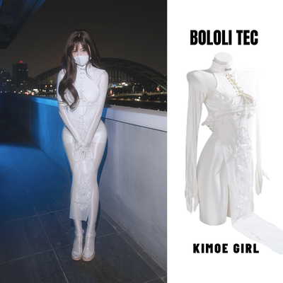 独家御姐漆皮蕾丝高开叉旗袍