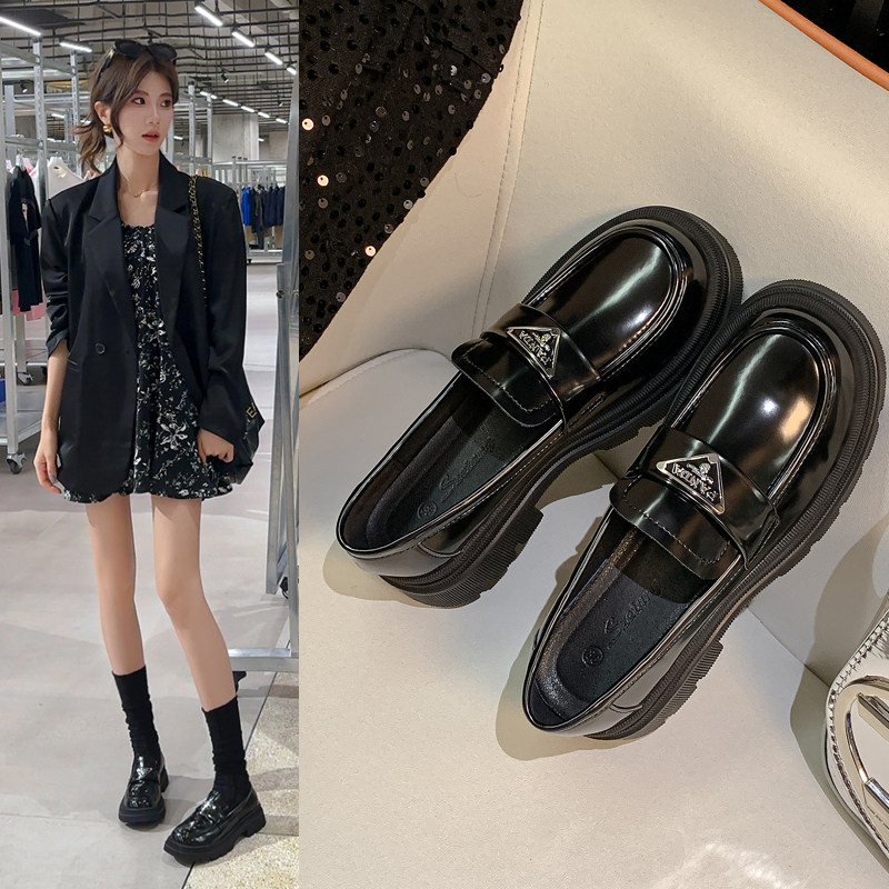 厚底乐福鞋女2026春秋新款玛丽珍单鞋女鞋黑色英伦风一脚蹬小皮鞋