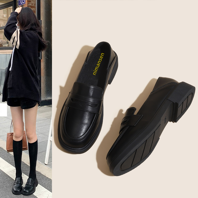 真皮一脚蹬乐福鞋女鞋子2025春秋新款透气小皮鞋黑色平底豆豆单鞋