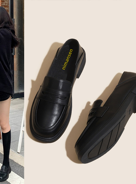 真皮一脚蹬乐福鞋女鞋子2026春秋新款透气小皮鞋黑色平底豆豆单鞋