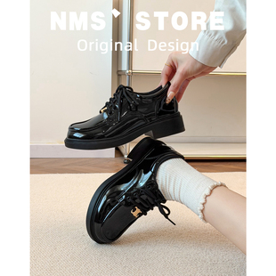 单鞋 真皮乐福鞋 平底黑休闲绑带法式 加绒厚底小皮鞋 女2025秋冬新款