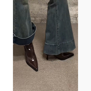 洋气尖头高跟短靴女2025秋冬新款法式细跟弹力瘦瘦靴气质小踝靴子