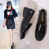 黑平底豆豆单鞋 英伦风小皮鞋 2025春秋爆款 休闲乐福鞋 女软皮鞋 新款