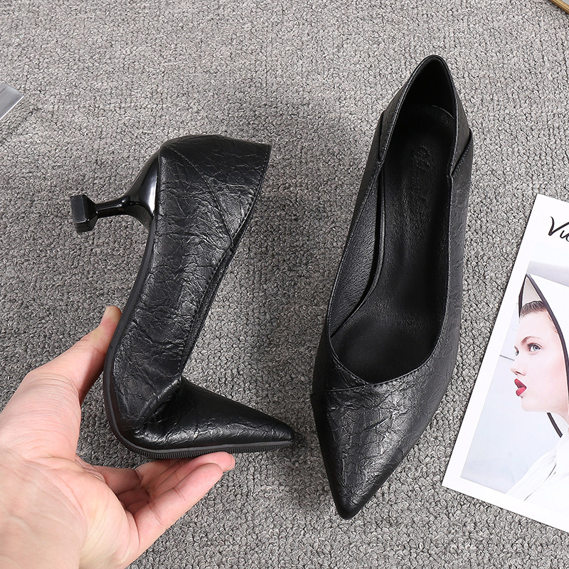 高跟鞋女2026年春秋新款女工作鞋女黑色小皮鞋中跟职业百搭单鞋