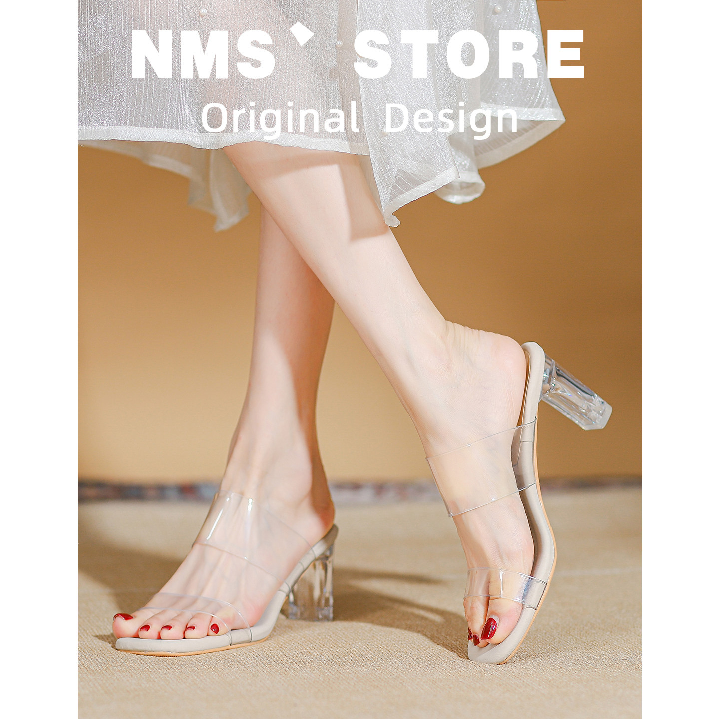 高跟鞋凉鞋女2026年夏新款时尚透明果冻水晶鞋配裙子粗跟外穿拖鞋