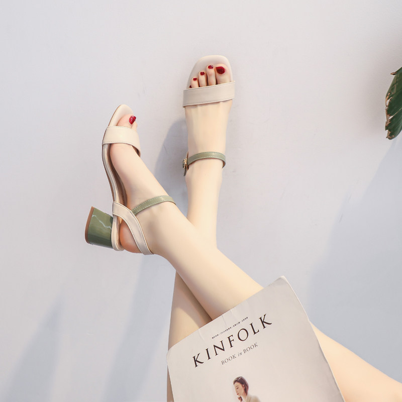 仙女风高跟鞋粗跟时装凉鞋女2025夏季新款一字带罗马鞋子百搭女鞋