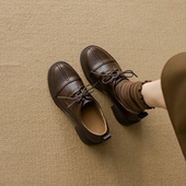 羊皮版 单鞋 英伦风乐福鞋 女黑色厚底粗跟一脚蹬复古小皮鞋