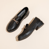 女2026新款 黑色英伦风小皮鞋 爆款 子女春秋平底豆豆鞋 鞋 软底乐福鞋