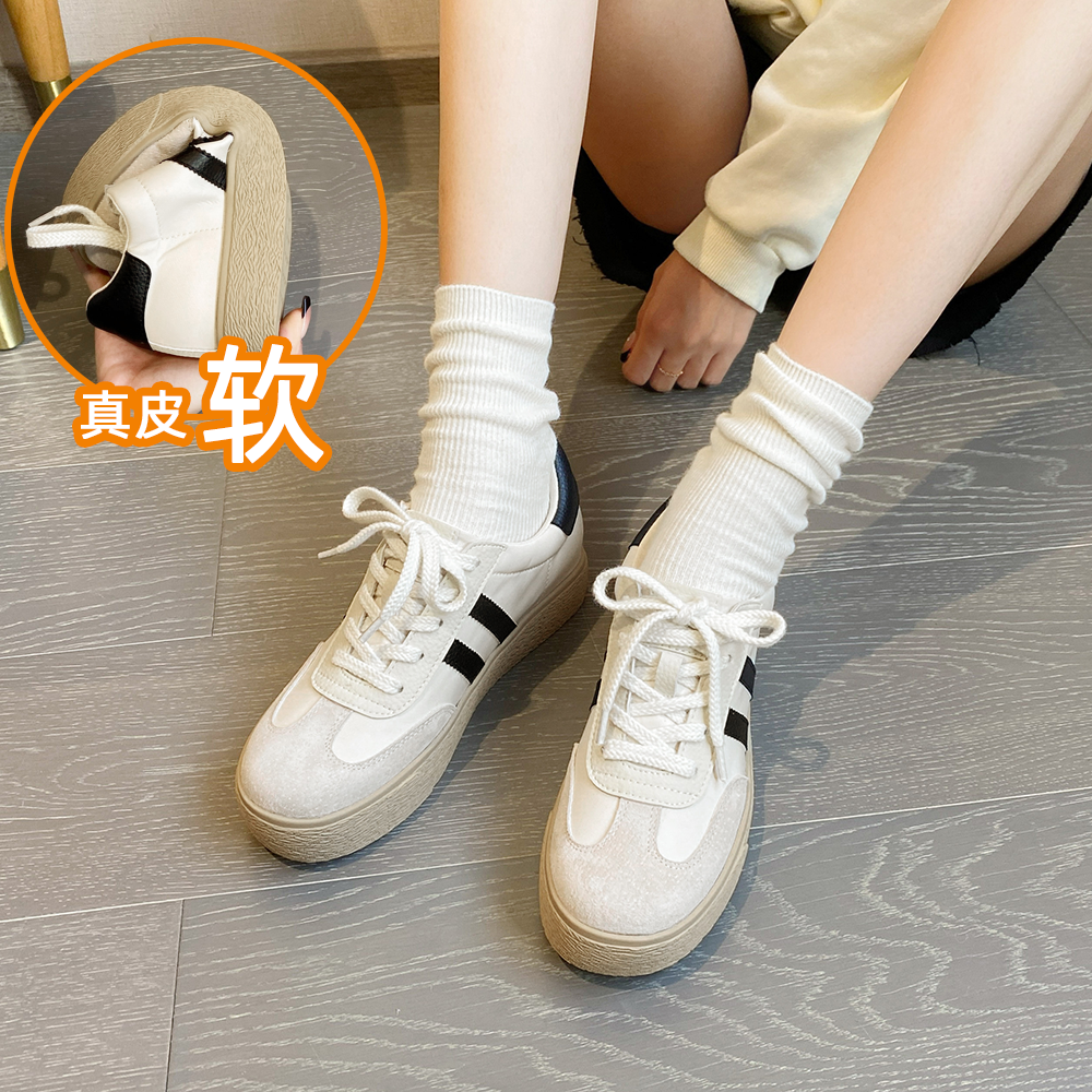 真皮版~德训鞋女鞋子2025新款爆款厚底休闲运动鞋增高小白鞋板鞋