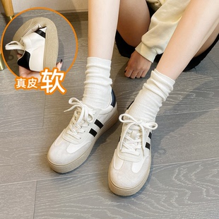 真皮版~德训鞋女鞋子2025新款爆款厚底休闲运动鞋增高小白鞋板鞋