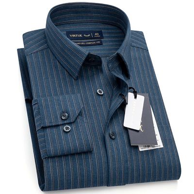 富绅2024专柜长袖衬衫男士中青年商务休闲条纹衬衣男装秋季厚款