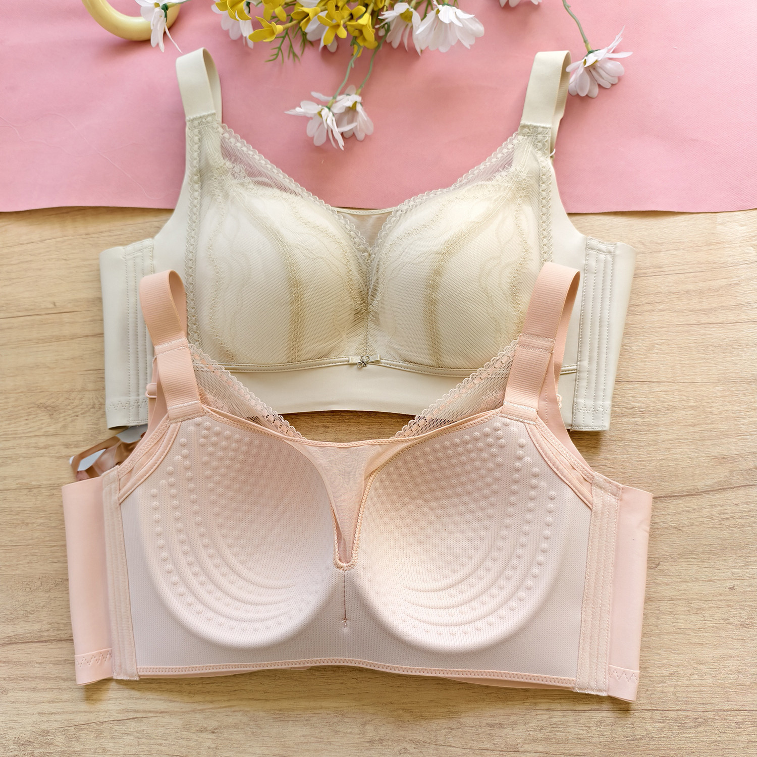 大胸D杯无钢圈聚拢调整薄全罩文胸蜂巢按摩收副防下垂乳性感内衣