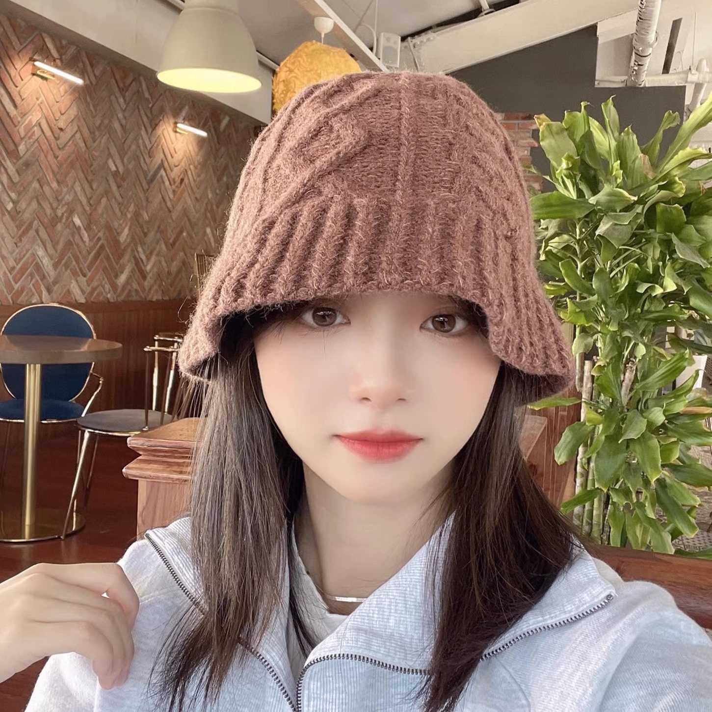 ins韩国进口代购保暖加厚麻花纹路针织渔夫帽女秋冬净版菱格盆帽