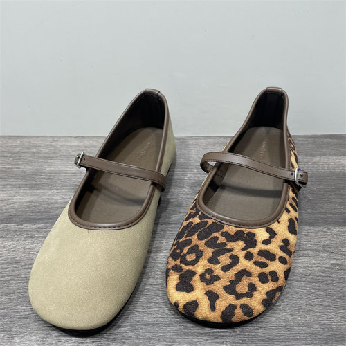 断码处理平底绒面豹纹单鞋女鞋子