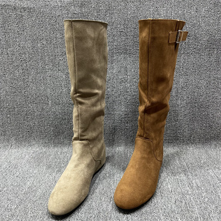 断码 不过膝长筒靴复古辣妹骑士长靴 处理内增高绒面靴子女秋冬新款