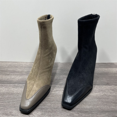 加绒气质拼接时尚高跟短靴女