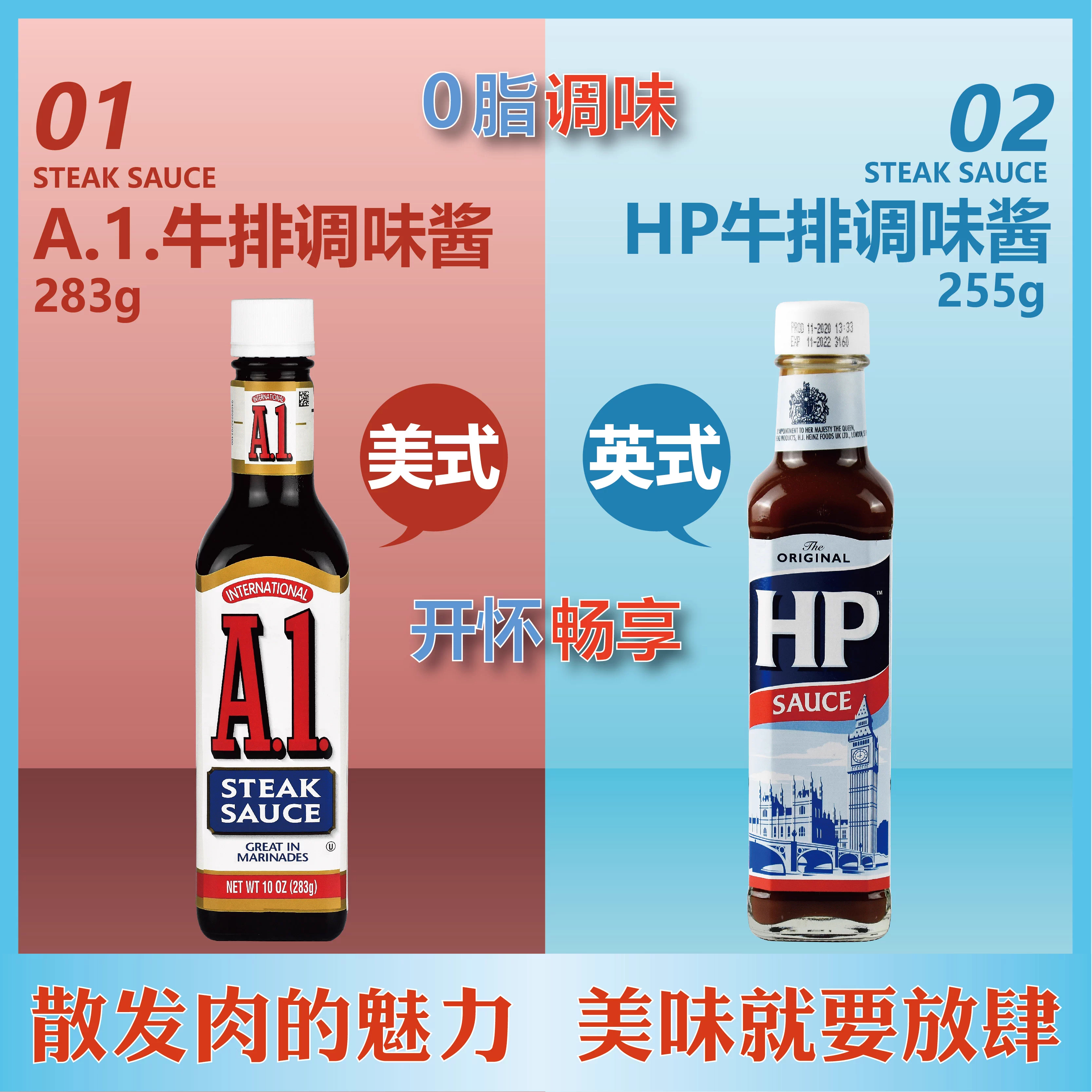 牛排酱荷兰进口HP调味酱255g意大利面即食烹饪牛排酱牛排汁牛排酱
