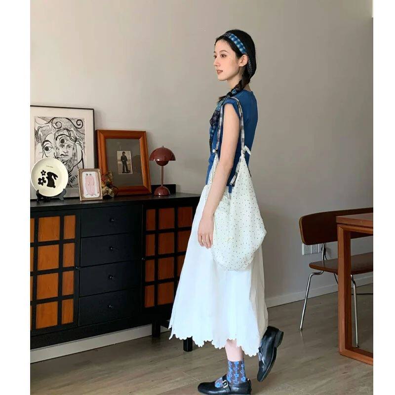 套装女2025新款韩系减龄蓝色花朵系带针织衫女蕾丝镂空拼接半身裙