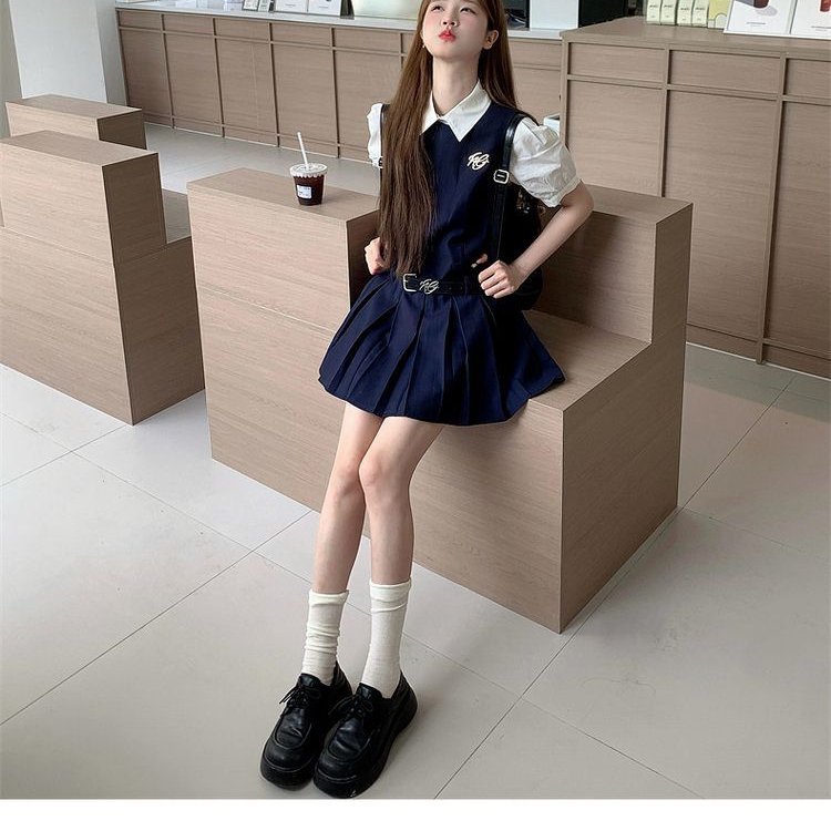 学院风背心连衣裙子女装夏季2025新款爆款小个子穿搭制服套装短裙