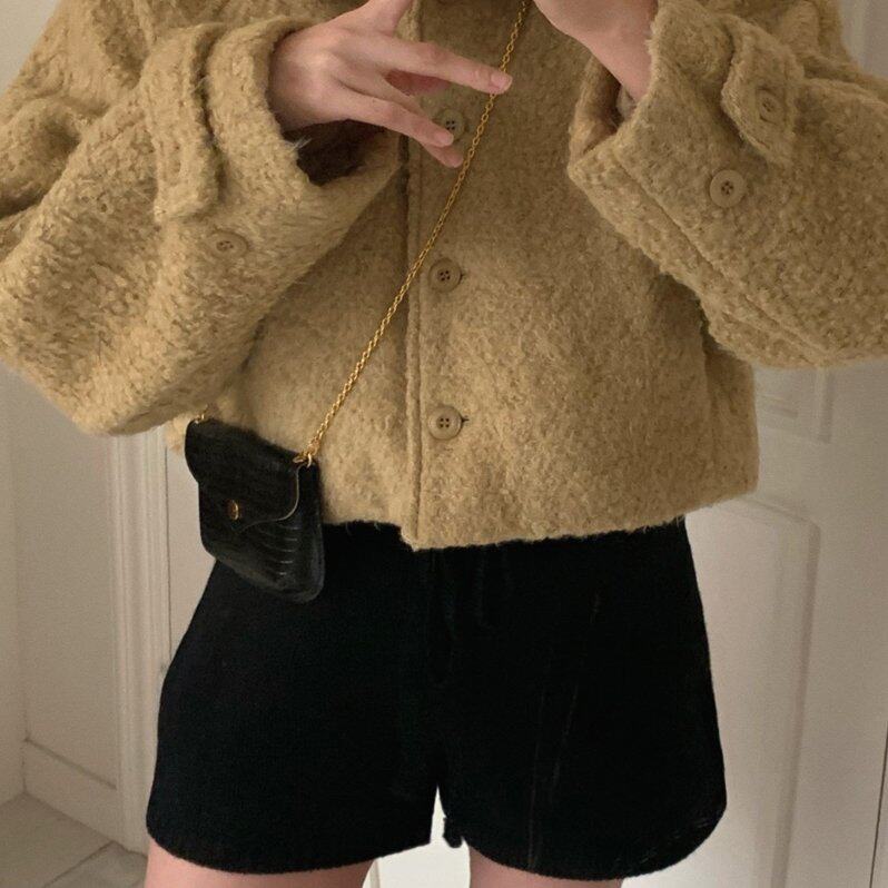 尺寸已更新 韩国chic 冬季圈圈毛呢短款夹棉里外套女