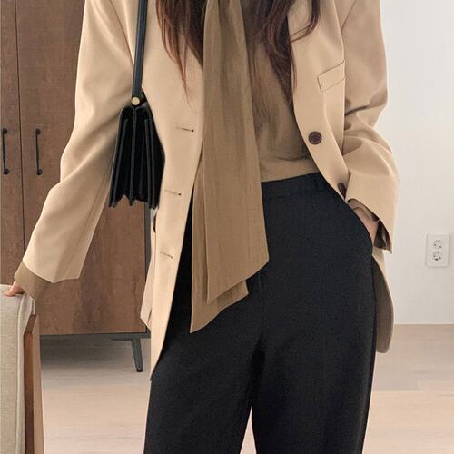 尺寸已更新 韩国chic 气质职业风V领单排扣西装外套